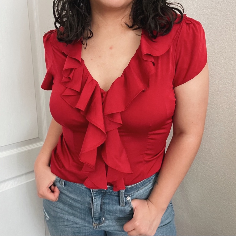 Banana Republic Red Ruffle Blouse